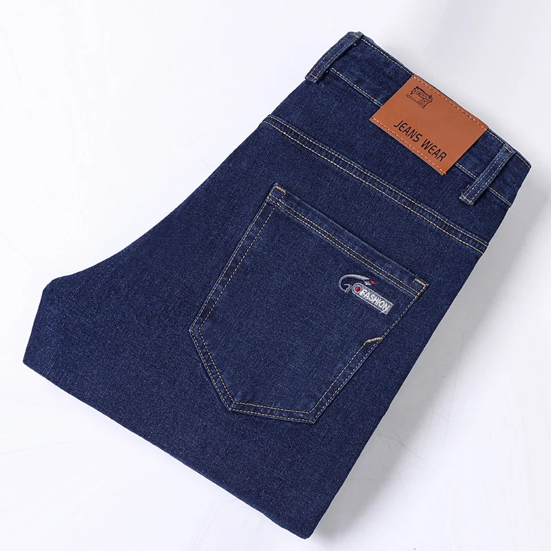 Business Thin Denim Jeans for Men Straight Stretch Cotton Work Pants Business Casual Lightweight Trousers Spring Autumn Workwear