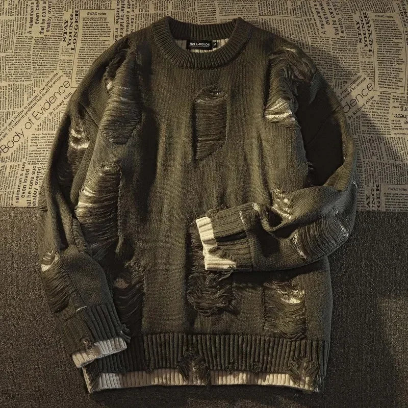 American New Retro Hole Fake Two Sweaters For Men And Women Y2k Streetwear High Street Fashion Punk Style Loose Casual Sweater