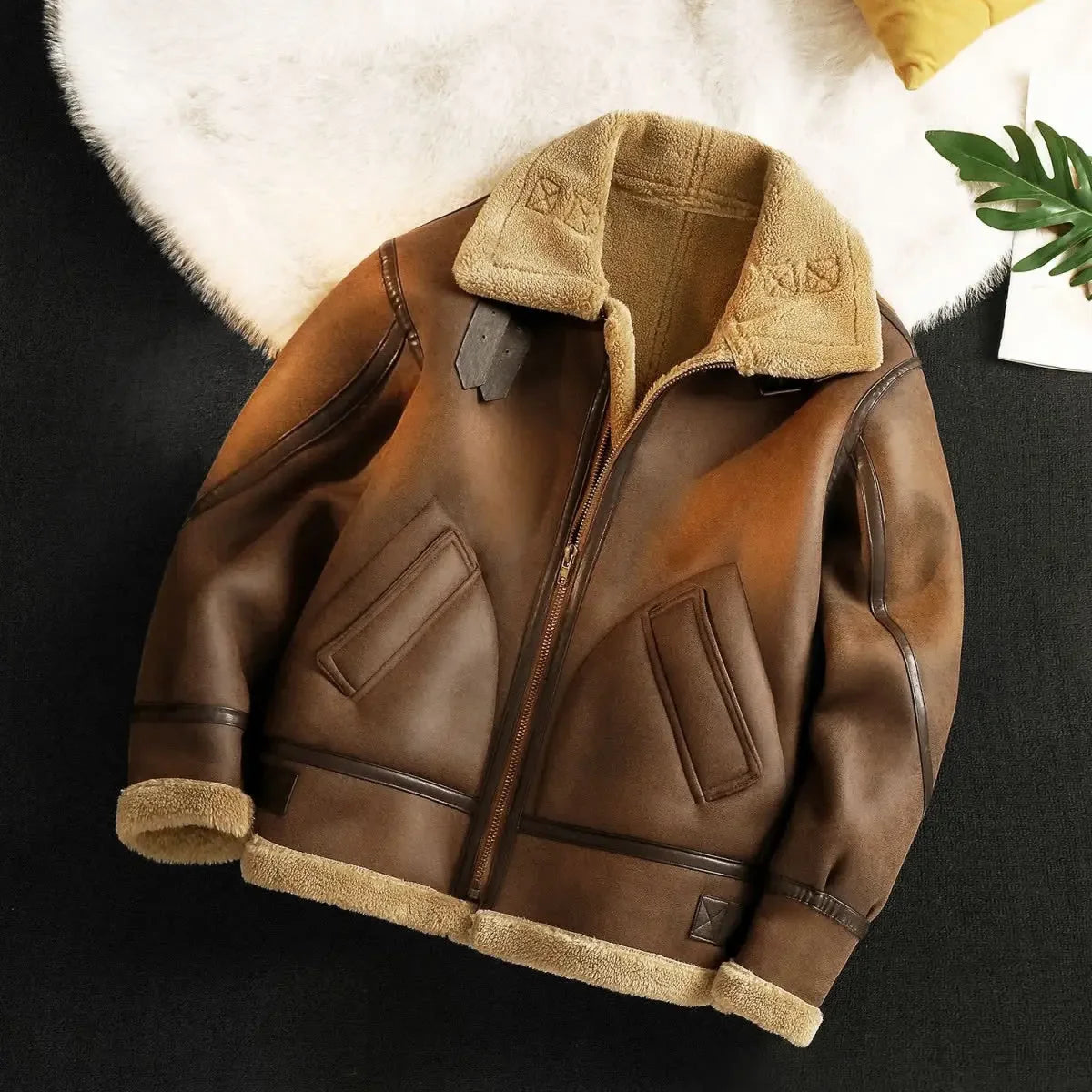 Men's Autumn Winter Thickening Fleece Leather Jacket Plus Velvet Warm Fashion Black Khaki Male Casual Work PU Jacket Cotton Coat