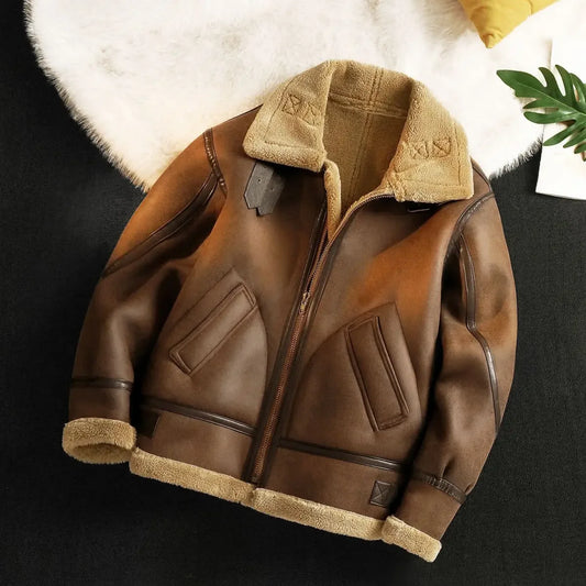 Men's Autumn Winter Thickening Fleece Leather Jacket Plus Velvet Warm Fashion Black Khaki Male Casual Work PU Jacket Cotton Coat