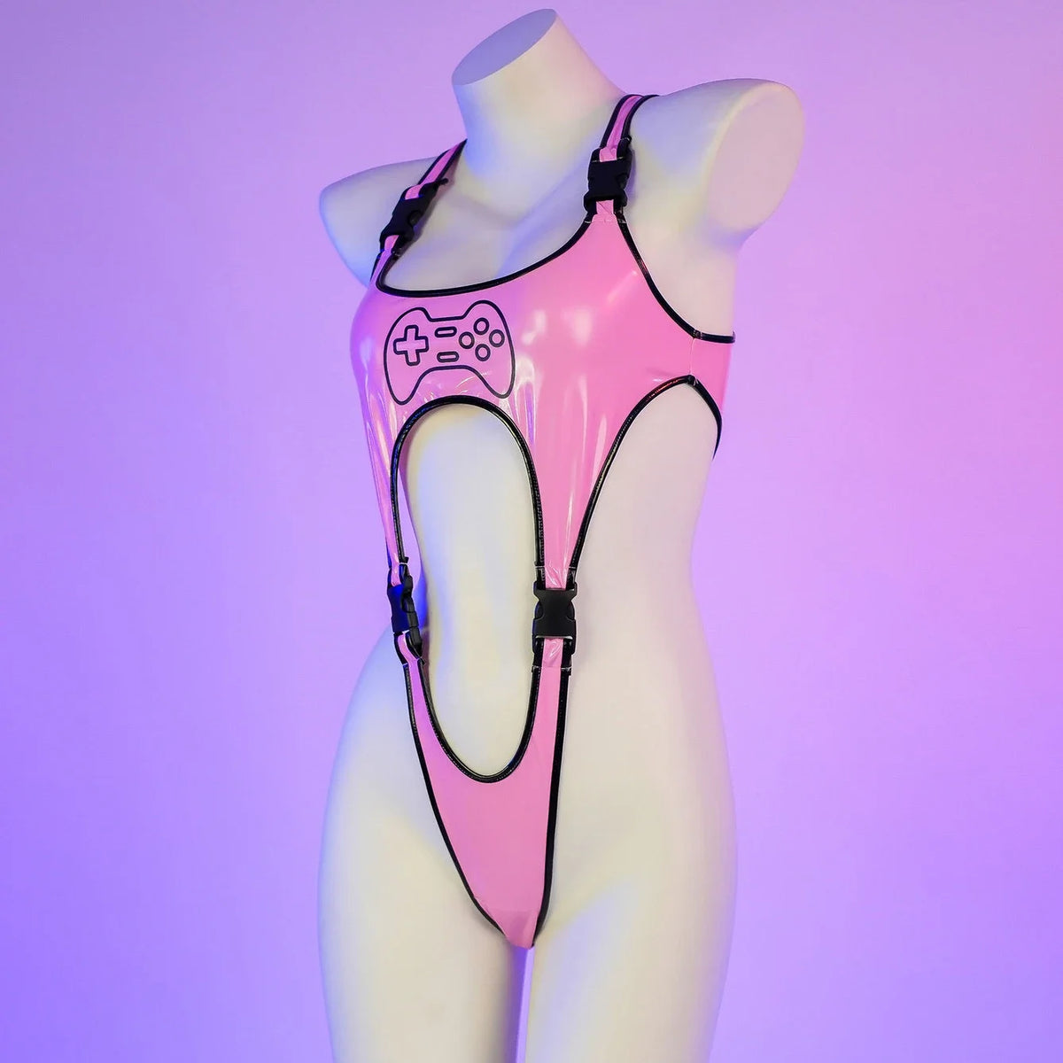 Anime Cartoon Game Controller PU Leather Bodysuit Cosplay Women Cyberpunk Sexy lingerie Shiny Club Wear Outfit