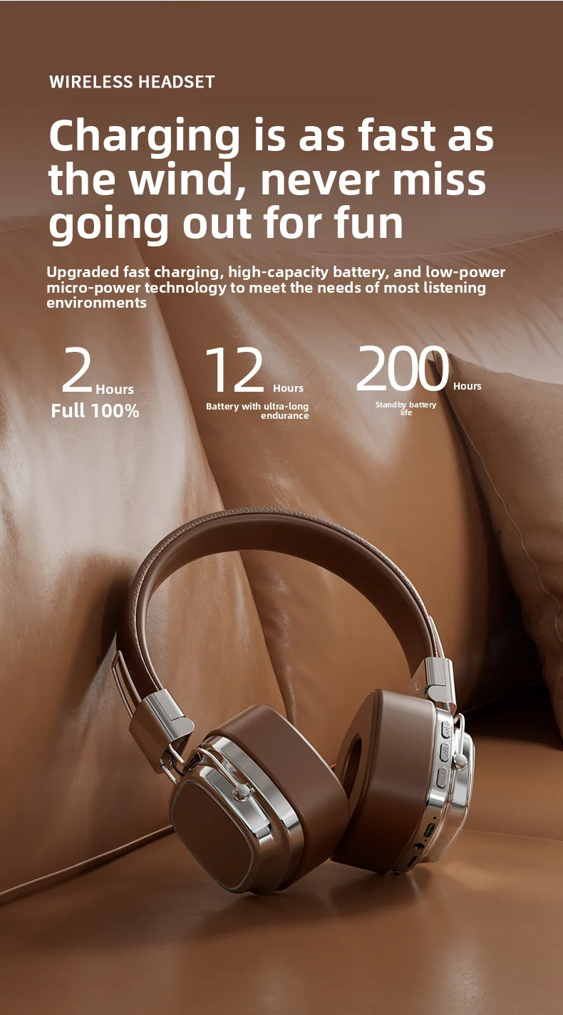 Shoumi Hifi Wireless Headphones Bluetooth Earphones Large Headset Helmets with Mic Support TF-Card Mp3 Play display screen