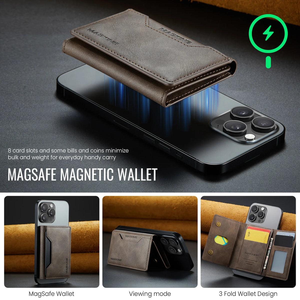 For IPhone 12 13 14 15 16 17 18 Pro Max For Magsafe Leather Wallet Magnetic Cellphone Card Holder Bank Card Strong Magnet Case