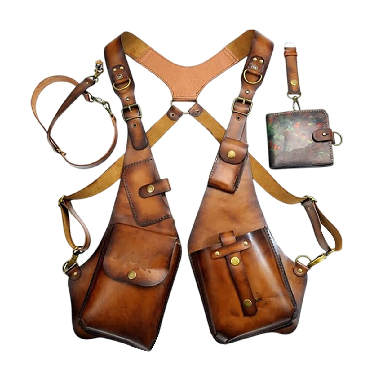 Medieval Leather Sling Holster Bag Invisible Anti-theft Jacket Vest Motorcycle Style Halloween Role Playing Festival Bag Unisex