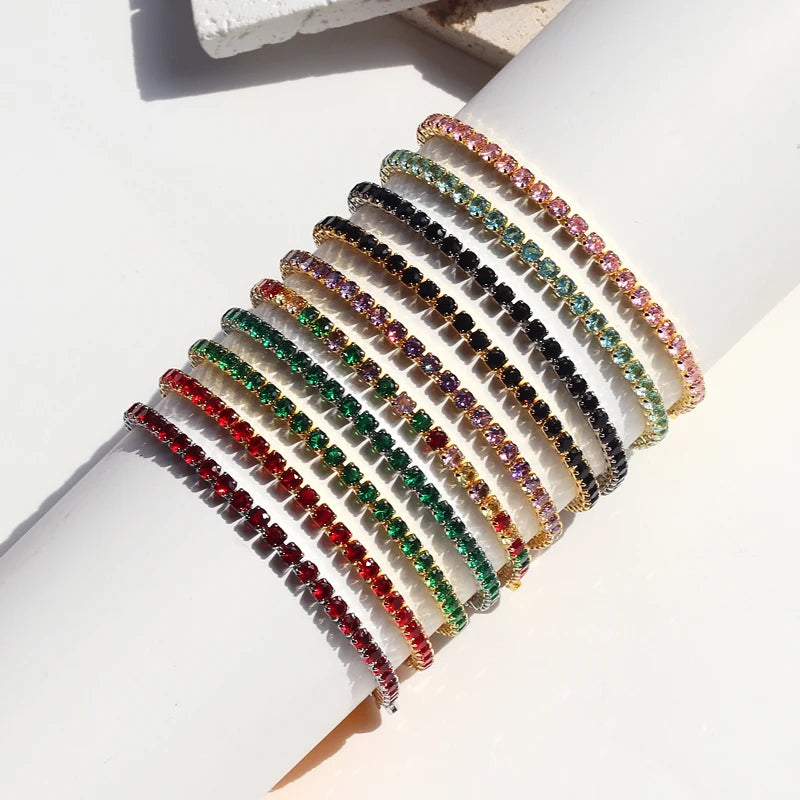 Colorful Crystal Tennis Bracelet for Women Waterproof Multicolor 3MM CZ Wedding Birthstone Hand Chain Jewelry Wholesale