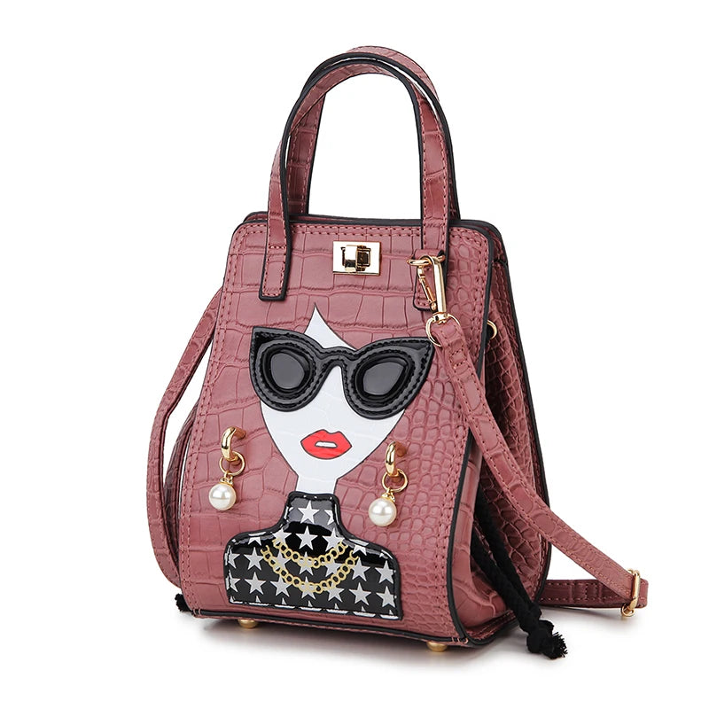 Novelty Lady Face Crossbody Bag for Women Fashion Purses and Handbags Designer Shoulder Bag Party Clutch Bat Bag Casual Totes