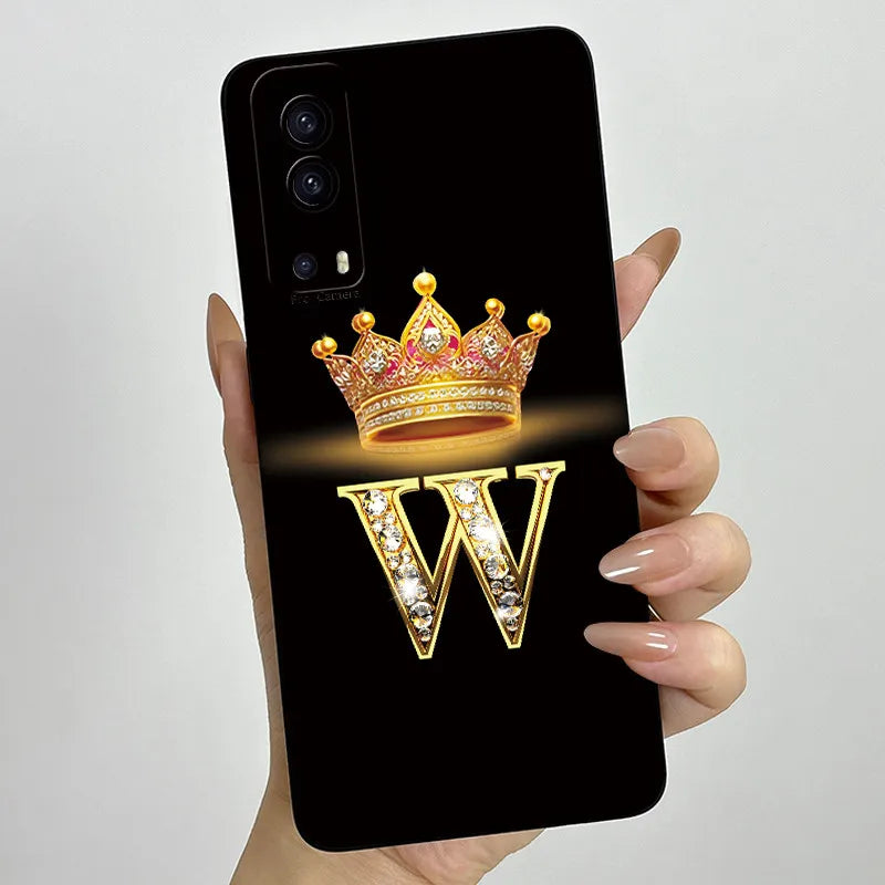 For Vivo Y72 5G V2041 Case Crown Letters Liquid Silicone Soft Phone Cases For Vivo Y52 5G V2053 Y72 Camera Protection Back Cover