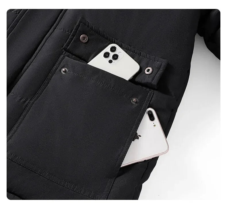 2024 neue Männer Winter Herbst Arbeit Outwearing Parka Schwarz Fleece Gefüttert Dicke Warme Mit Kapuze Pelz Kragen Mantel Männlichen Größe 5XL Plüsch jacke