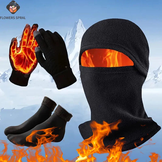 3PCS/Set Of Winter Warm Outdoor Cycling Set, Unisex Hat, Scarf, Gloves, Cold Weather Sports Accessories Combination Set
