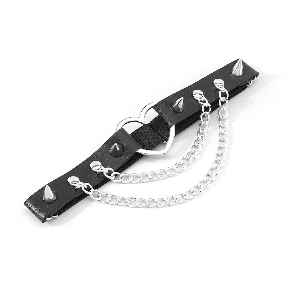 Rock Sexy Heart Love Elastic Leather Belt Garter Girl Women Harness Goth Leg Accessories Black Gothic Rivet Punk Thigh Garter