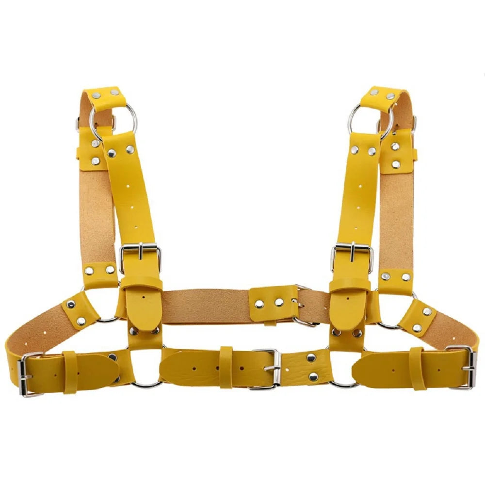 Decopunk Women Men Sexy Punk Chest Harness Adjustable Caged Metal Body Chain PU Leather Choker Statement Necklace Party Clubwear