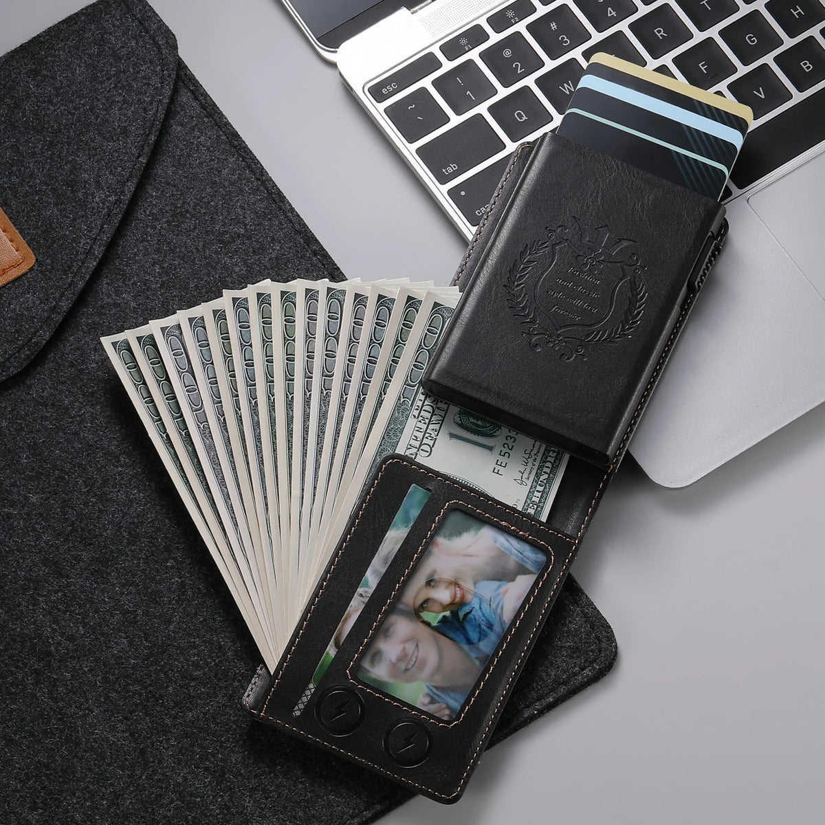 SUTENI Card Slot Wallet Flip Cover Faux Leather Card Box Pressing The Button Automatically Ejects The Card