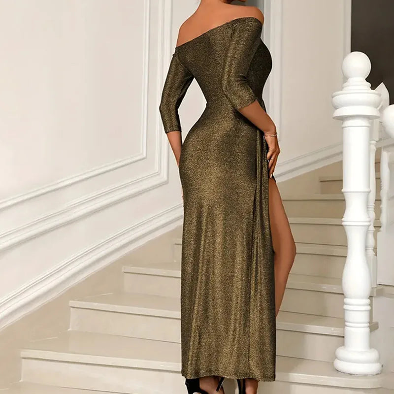 Y.KUKU Women Dress Lady Elegant Off-Shoulder Fashion Strapless Evening Party Dresses Split Bodycon Slim Summer Long Dresses