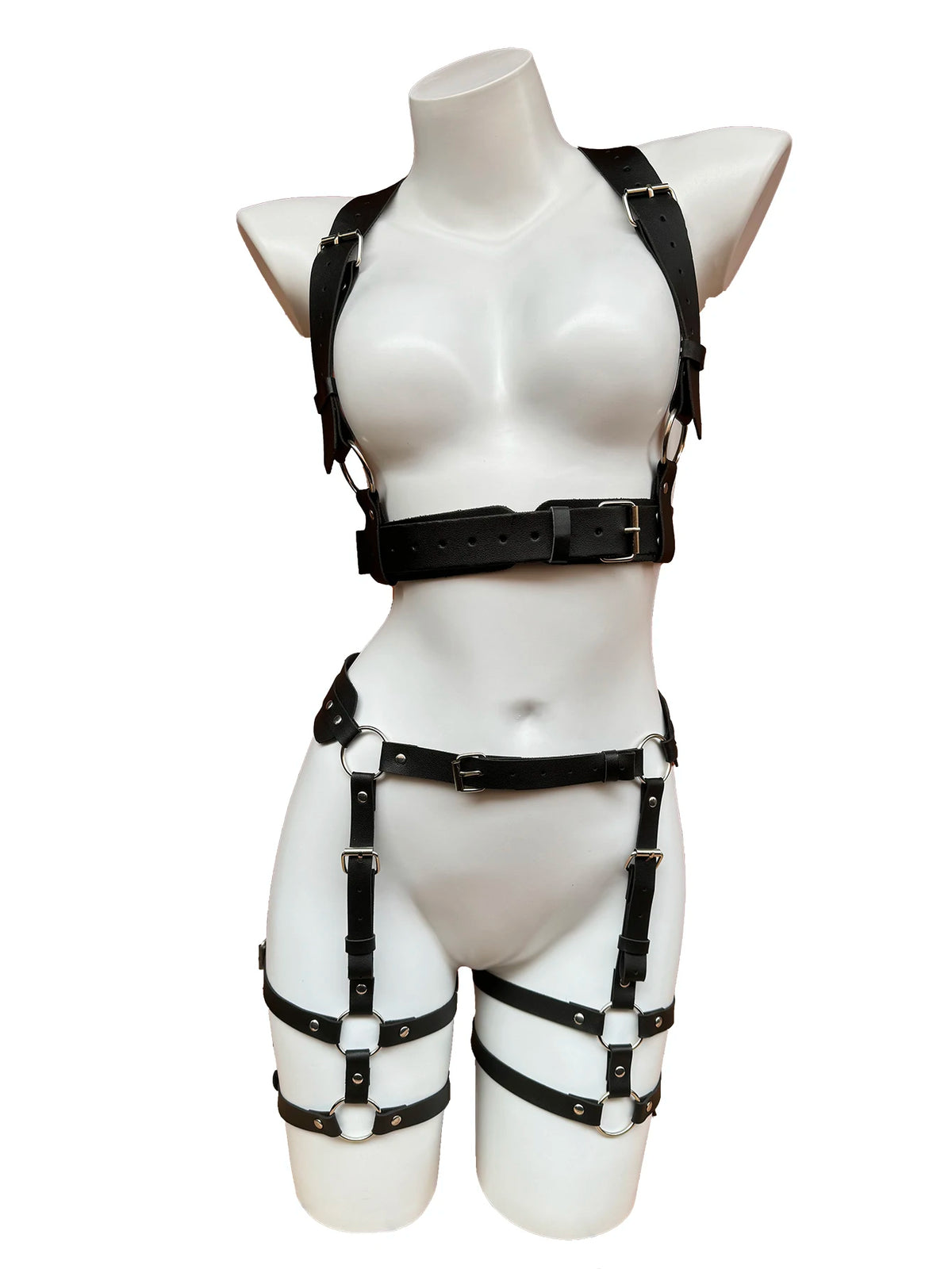 Women Body Harness Belt Set Bondage PU Leather Leg Garter Belt Chest Belt Fetish Clothing Harness Accessories