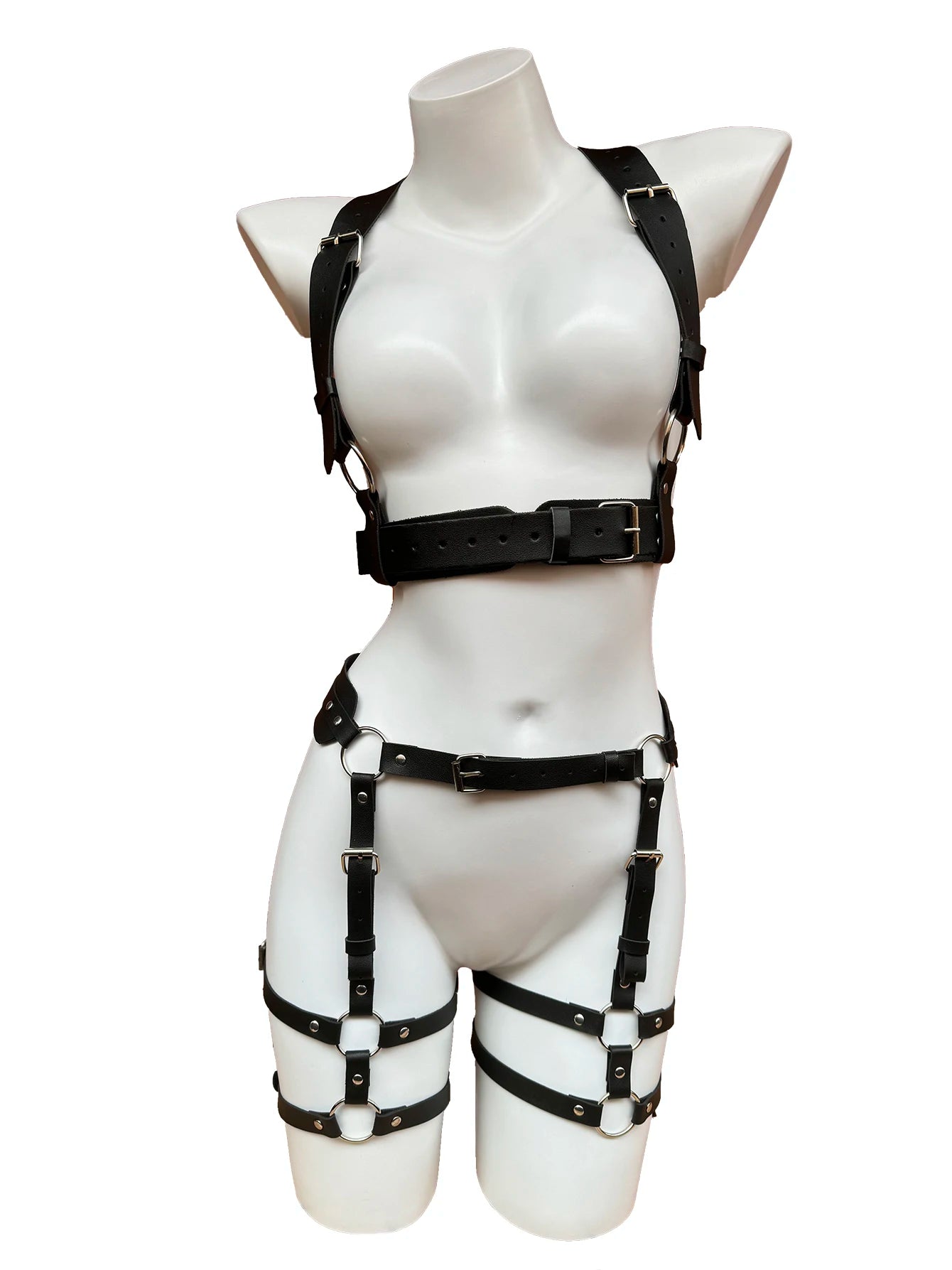 Women Body Harness Belt Set Bondage PU Leather Leg Garter Belt Chest Belt Fetish Clothing Harness Accessories