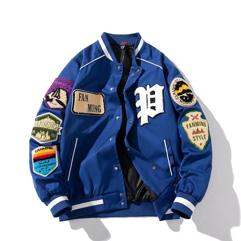 Winter Varsity Jacket Men Women Letter Badge American Baseball Jacket Street Fashion Hip Hop Coat Youth Couple Clothes Blue Red