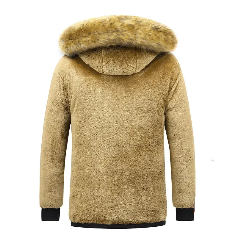 2024 neue Männer Winter Herbst Arbeit Outwearing Parka Schwarz Fleece Gefüttert Dicke Warme Mit Kapuze Pelz Kragen Mantel Männlichen Größe 5XL Plüsch jacke