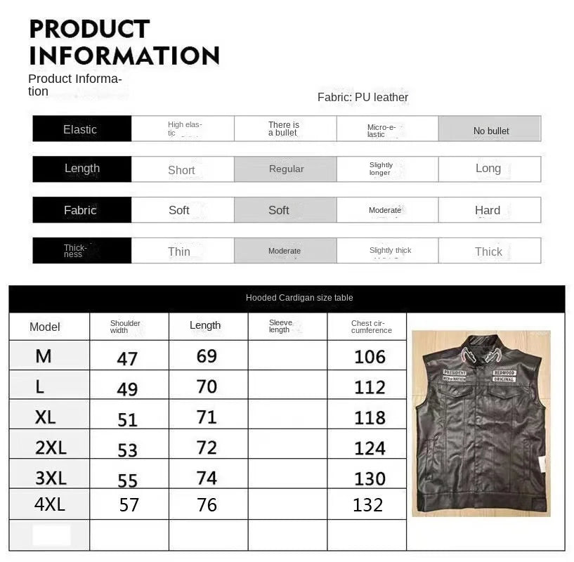 Son of Chaos in Motorcycle Style: Harley Motorcycle PU Leather Embroidered Vest Kam Shoulder Punk Fashion Leather Coat for Men