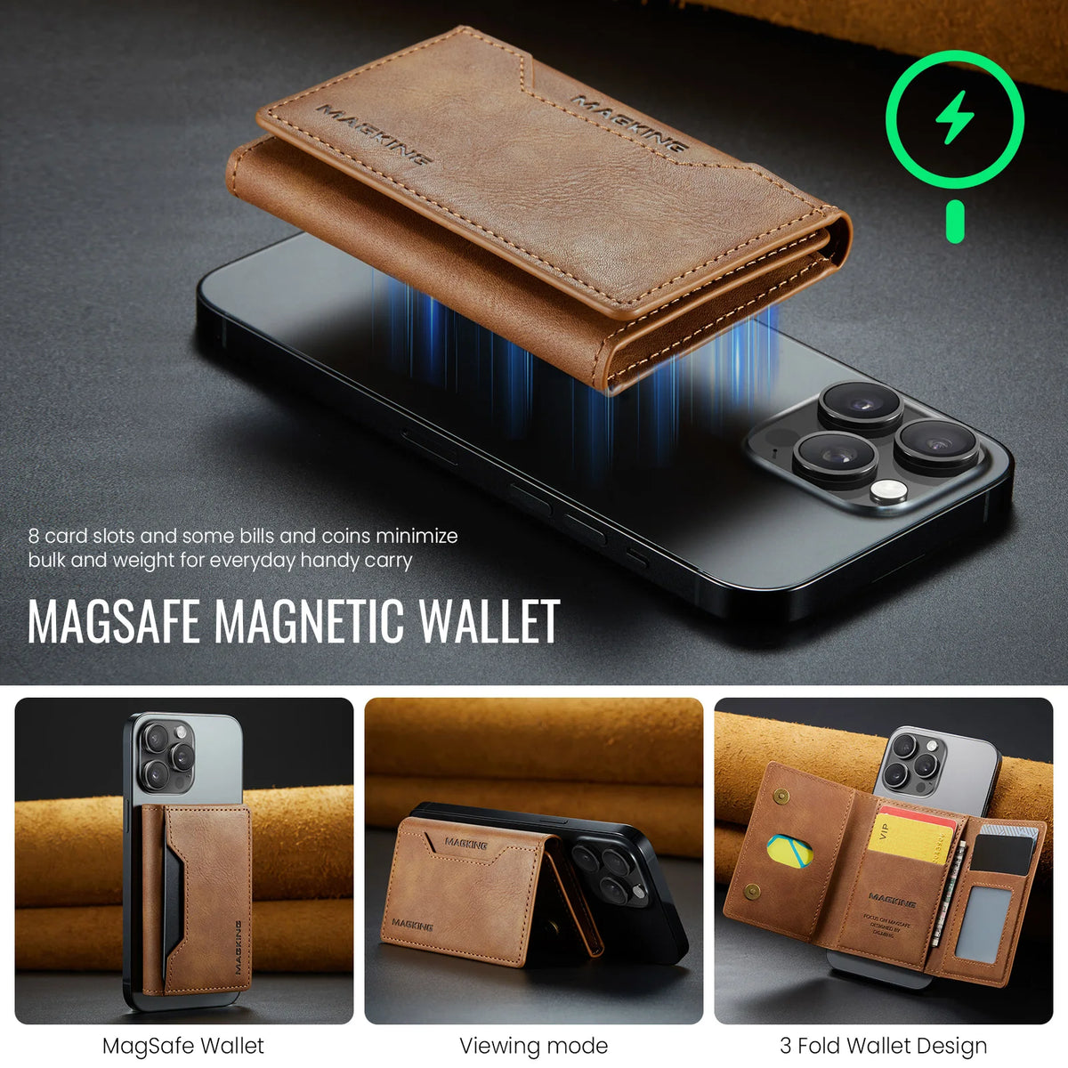 For IPhone 12 13 14 15 16 17 18 Pro Max For Magsafe Leather Wallet Magnetic Cellphone Card Holder Bank Card Strong Magnet Case