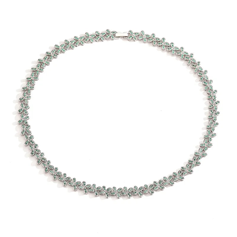 HECHENG, Four Leaf Clover Crystal Necklace, Ladies' Sparkling Zircon Luxury Bracelet, Wedding Party High-quality Gift Jewelry