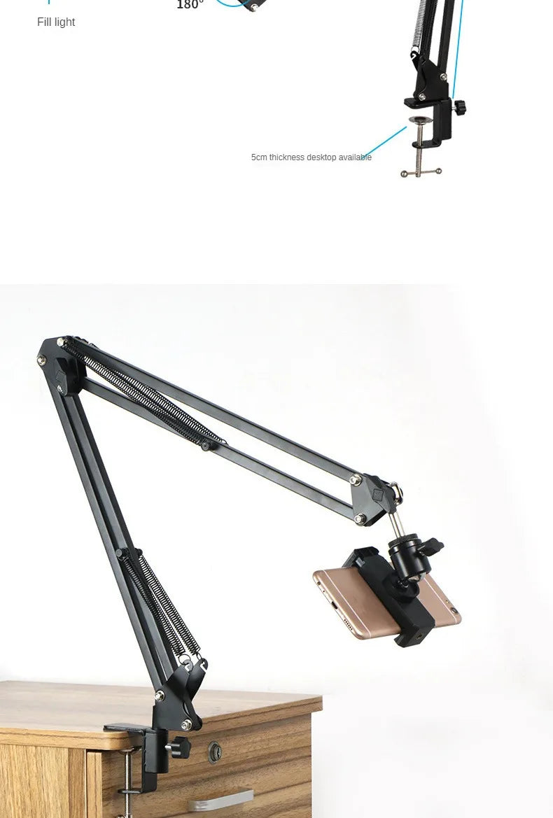 Phone Holder for Recording Videos Desktop Live Streaming Stand with Ring Light & LED Fill Light Makeup Down Photography