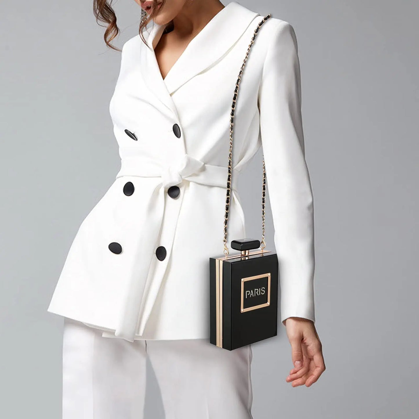 Evening Bags Women's Acrylic Paris Perfume Shaped Black Bag Purses Clutch Vintage Banquet Handbag Luxury Shoulder Crossbody Bags