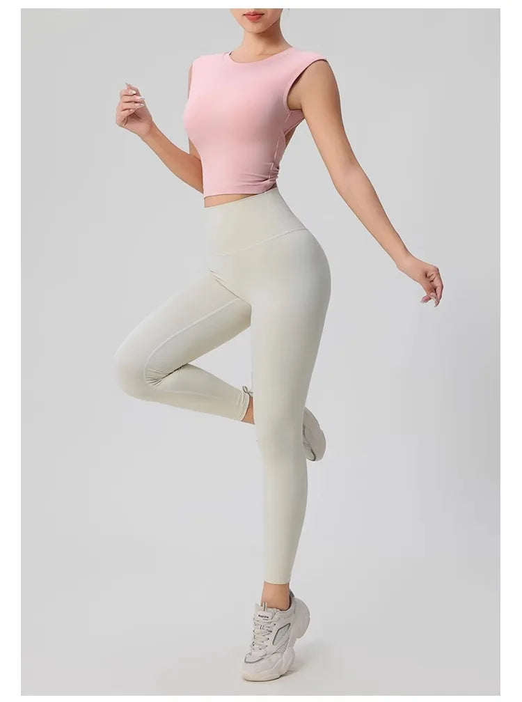 Women's Backless Fitness Clothes with Fixed Chest Pad Beautiful Top Short Sleeve Dance Sport  T-Shirt Yoga Wear