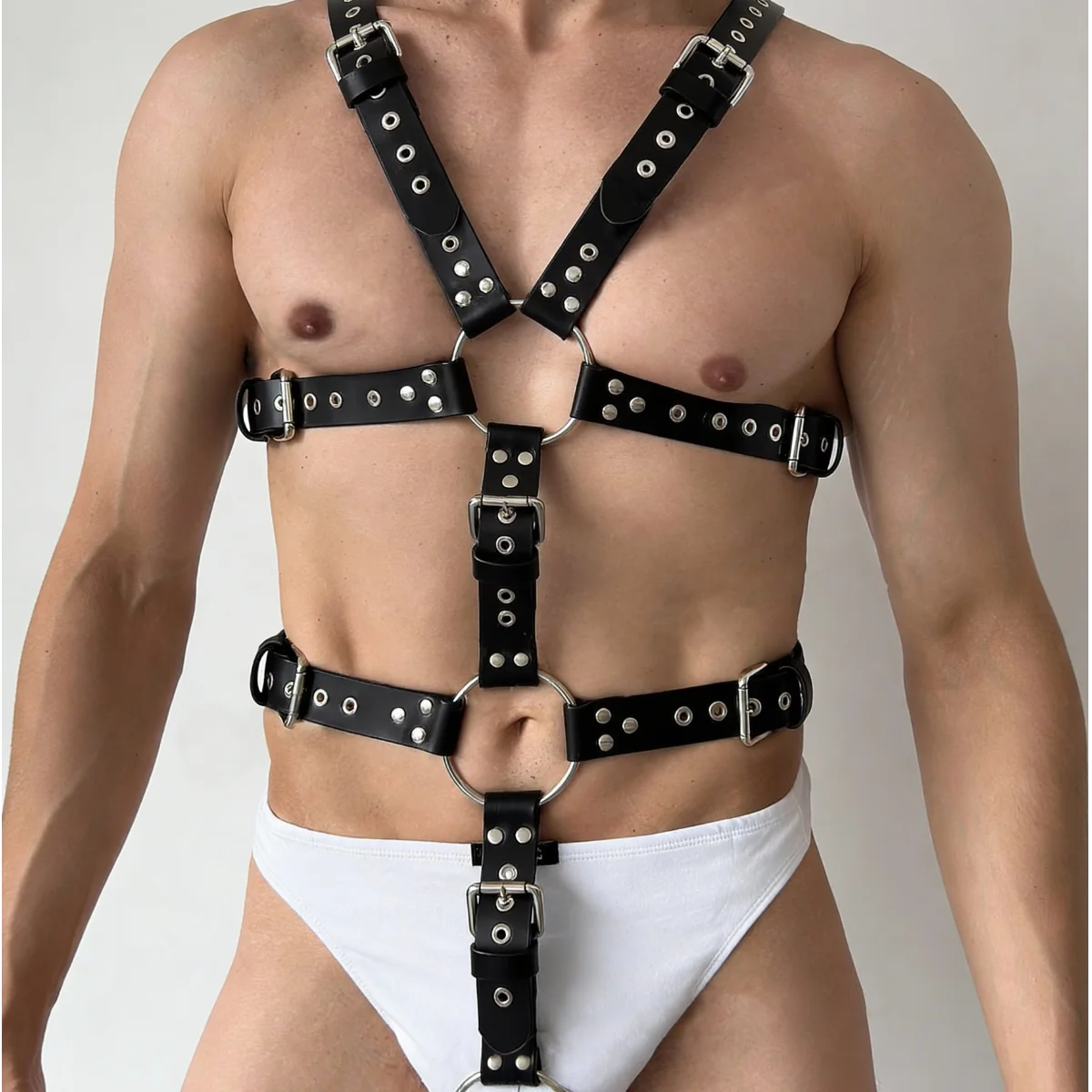 Men Punk Gothic PU Leather Body Harness with O‑Ring Decor Suspender Set, Adjustable Festival Cosplay Party Decor Accessory