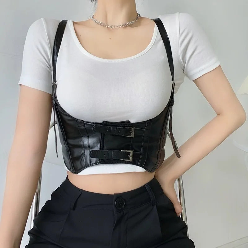 European and American street photography fashion belt decoration black ins punk style suspender with suit belt female corset