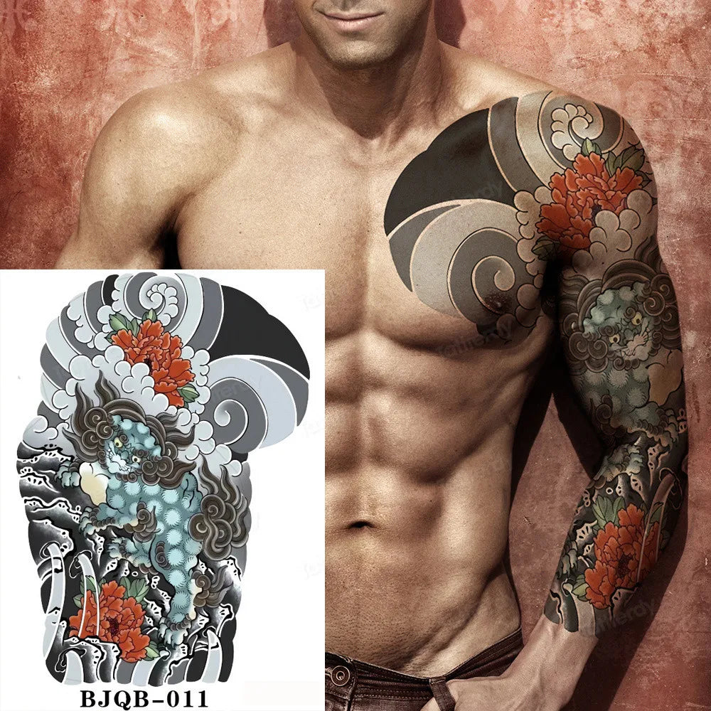 Men Super Large Chest Temporary Tattoo Stickers Full Arm Sleeve Body Art Muscle Adult Tattoo Waterproof Totem Tribal Dragon