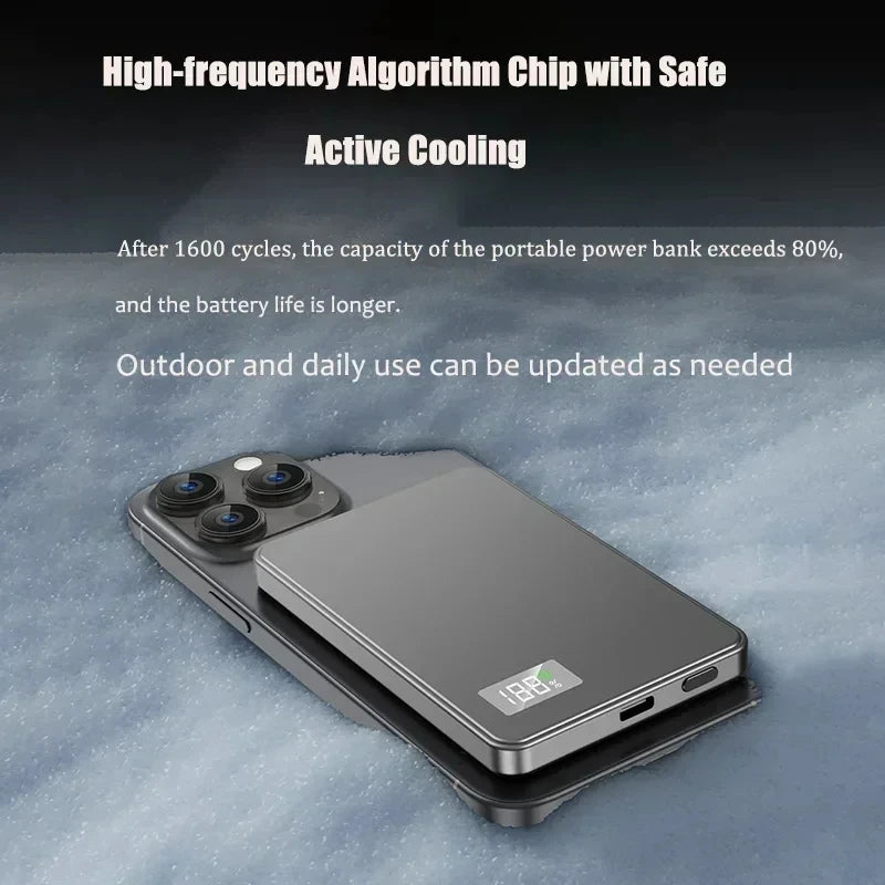 Lenovo 500000mAh Magnetic Wireless Power Bank Ultra Thin Portable CCC Certified Super Fast Charging LED Display Pack for MagSafe