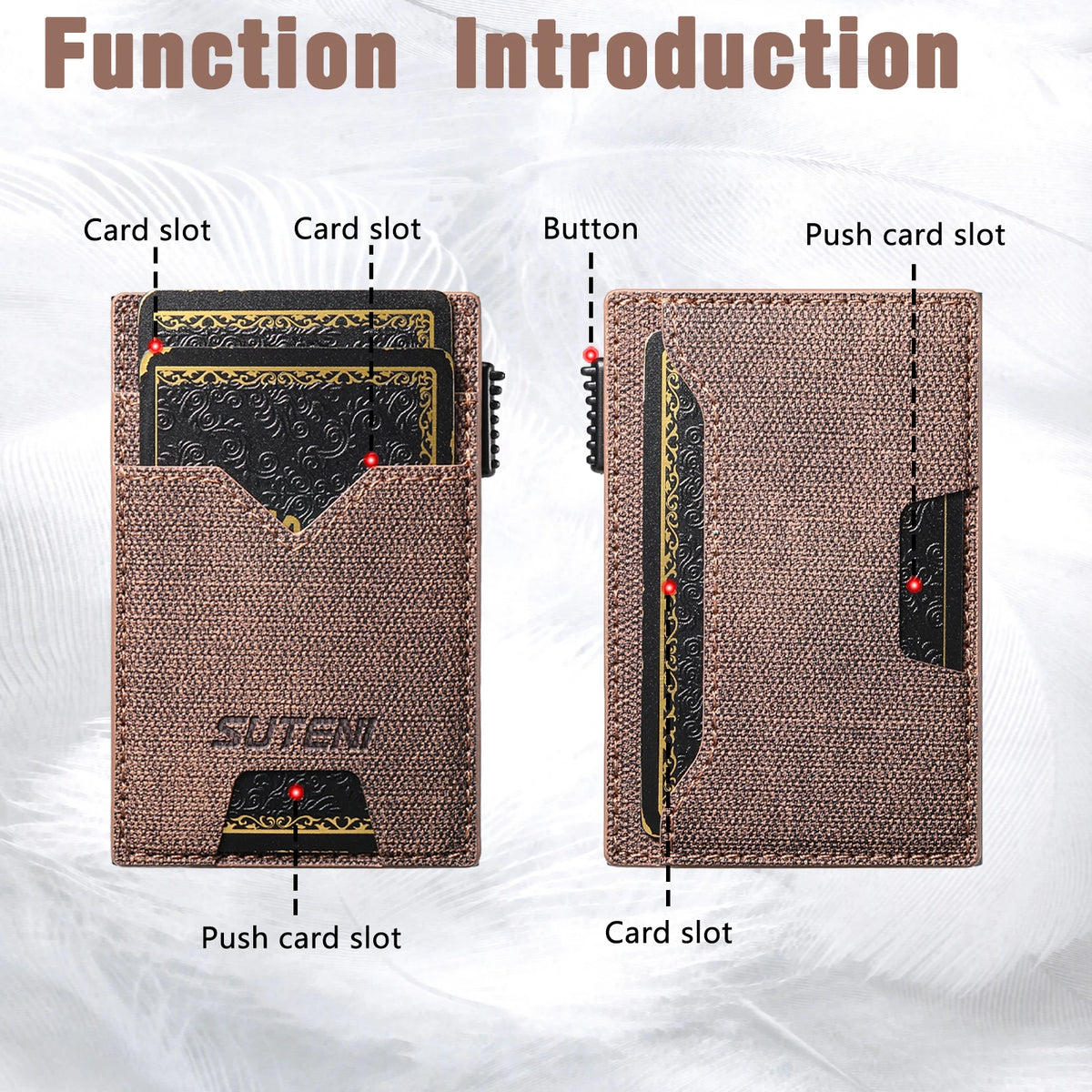 SUTENI Faux Leather Card Slot Wallet Flip Cover Unisex Card Box Pressing The Button Automatically Ejects The Card