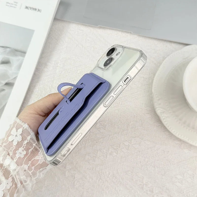 Magnetic Leather Wallet Card Holder Case for Magsafe IPhone 14 13 15 17 16 12 Air Pro Max Plus Mac Safe Hidden Strap Stand Cover