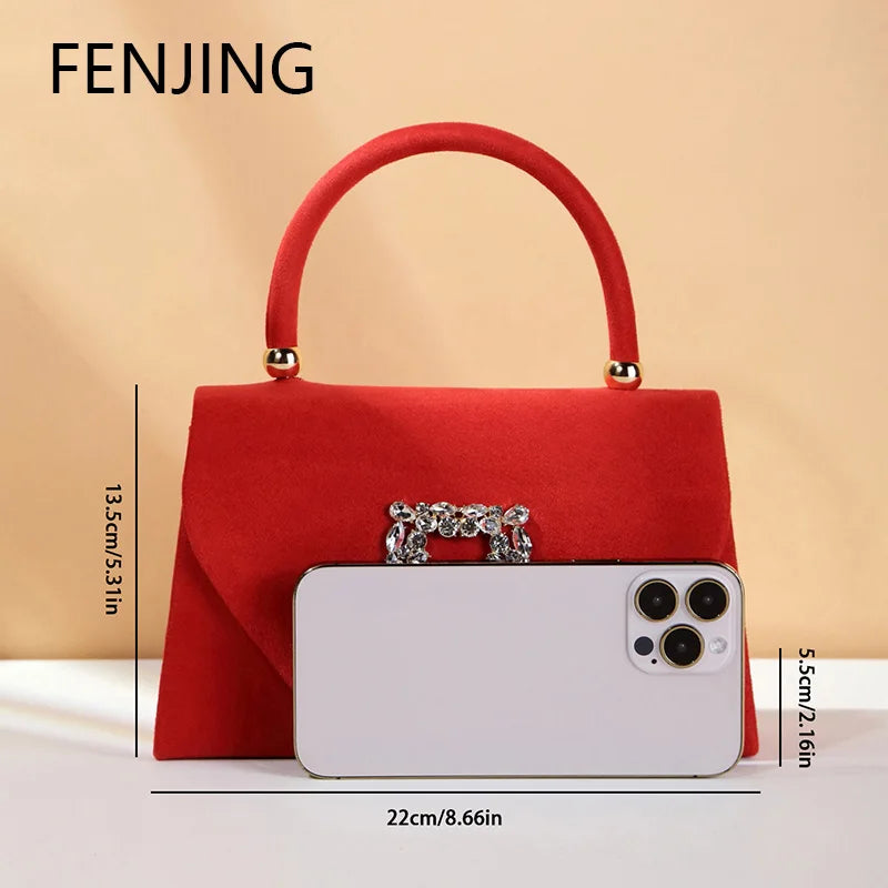 Elegant Fashion Shiny Corduroy Dinner Bag Lady's Wedding Handbag for Party and Dance Crossbody Bags Women Red Top-handle Bags
