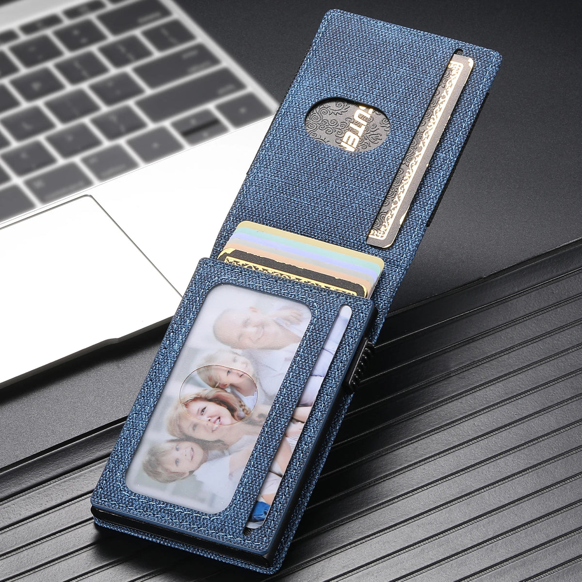 SUTENI Faux Leather Card Slot Wallet Flip Cover Unisex Card Box Pressing The Button Automatically Ejects The Card