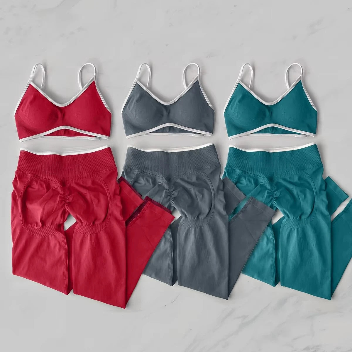 2Pcs Women's Gym Yoga Set Seamless High Waist Leggings Sports Bra Top Workout Outfit Fitness Activewear Running Training Clothes