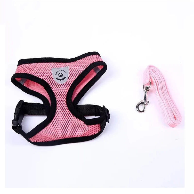 Cat Dog Harness Adjustable Vest Walking Lead Leash For Puppy Dogs Collar Polyester Mesh Harness For Small Medium Dog Cat Pet