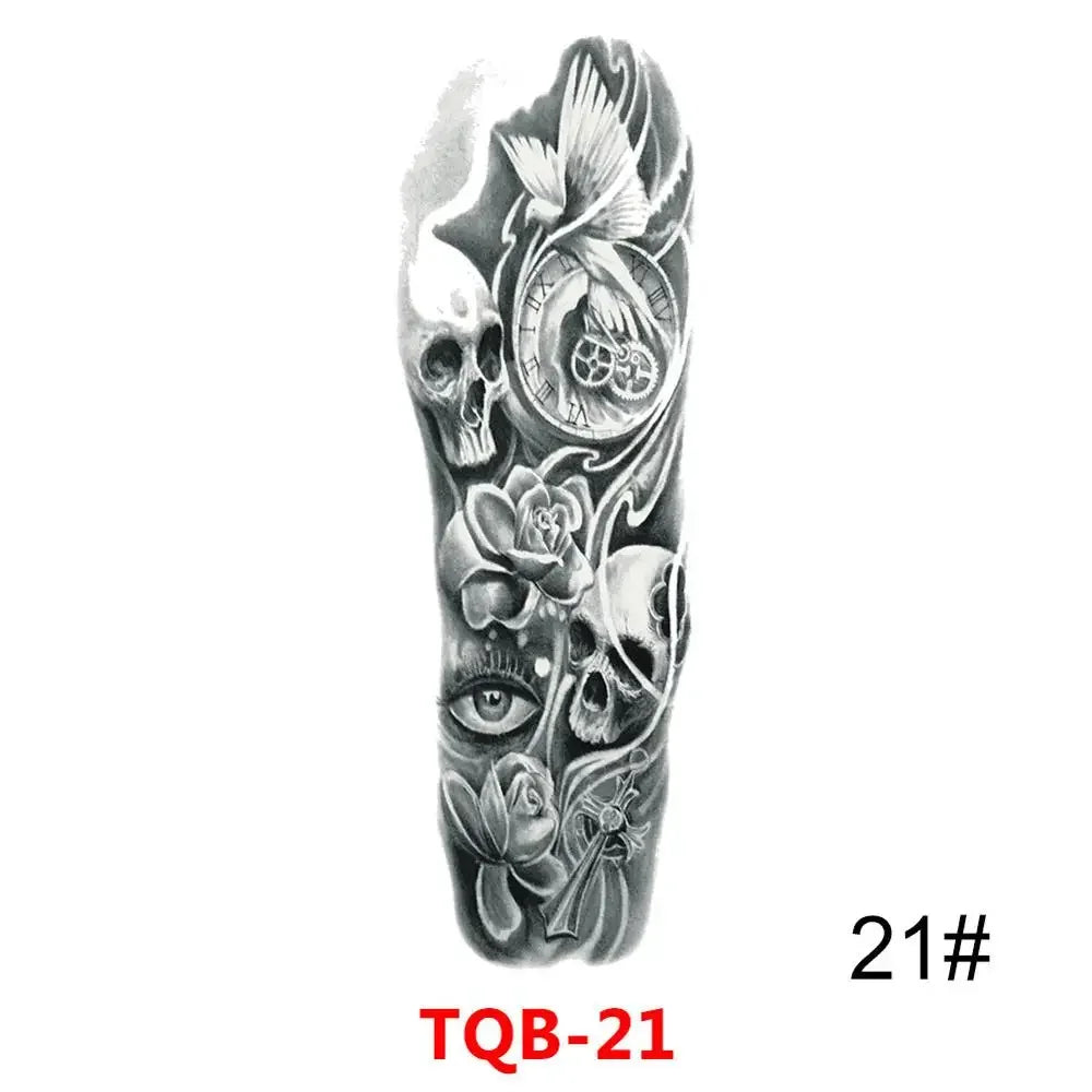 Waterproof Temporary Tattoo Sticker Full Arm Large Skull Old School Tatoo Stickers Flash Fake Tattoos for Men Women
