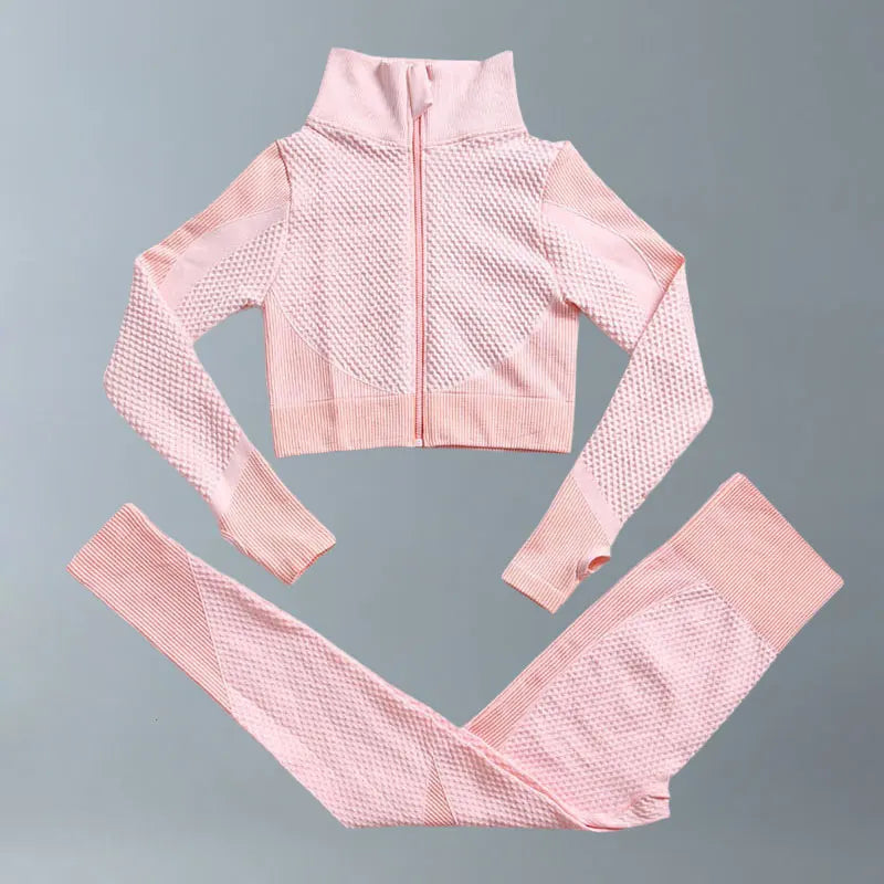 Yoga Suits Women Fitness Wear Gym Set Sports Outfits Training Exercise Workout Pants Long Sleeve Crop Top Bra Womens Tracksuits