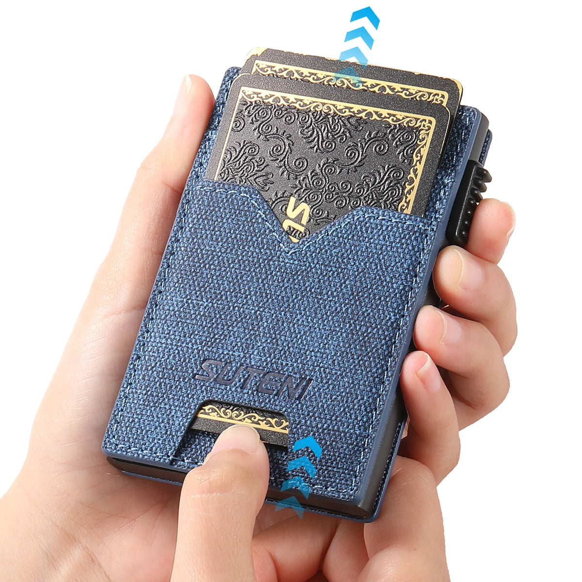 SUTENI Faux Leather Card Slot Wallet Flip Cover Unisex Card Box Pressing The Button Automatically Ejects The Card