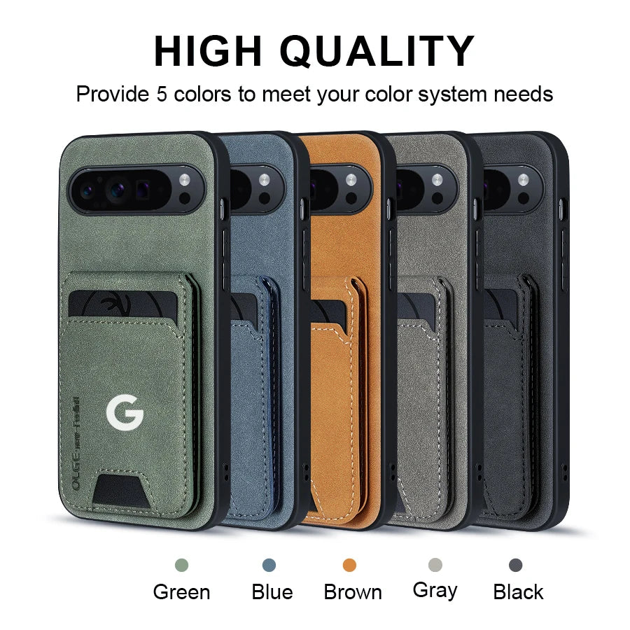Business Luxury Sheepskin Leather Case For Google Pixel 9 10 11 Pro XL Card Holder Magnetic Stand Phone Cover For Pixel 9A 10A