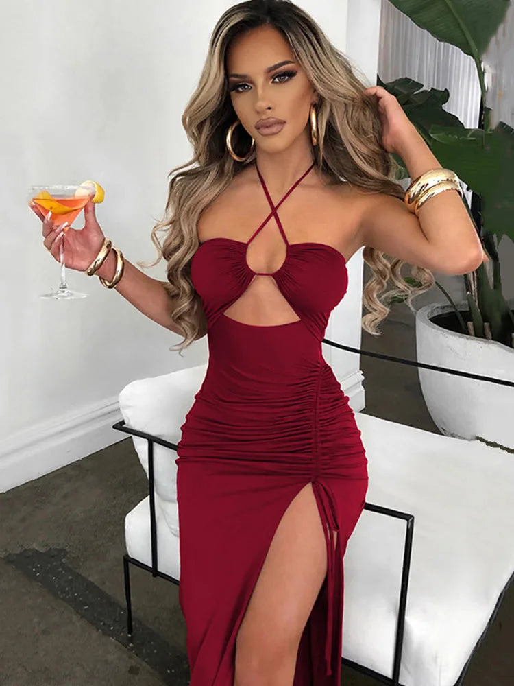 Sleeveless Sexy Female Midi Backless Dresses Slim Night Club Party Women's Dress Bodycon Vestidos Elegantes