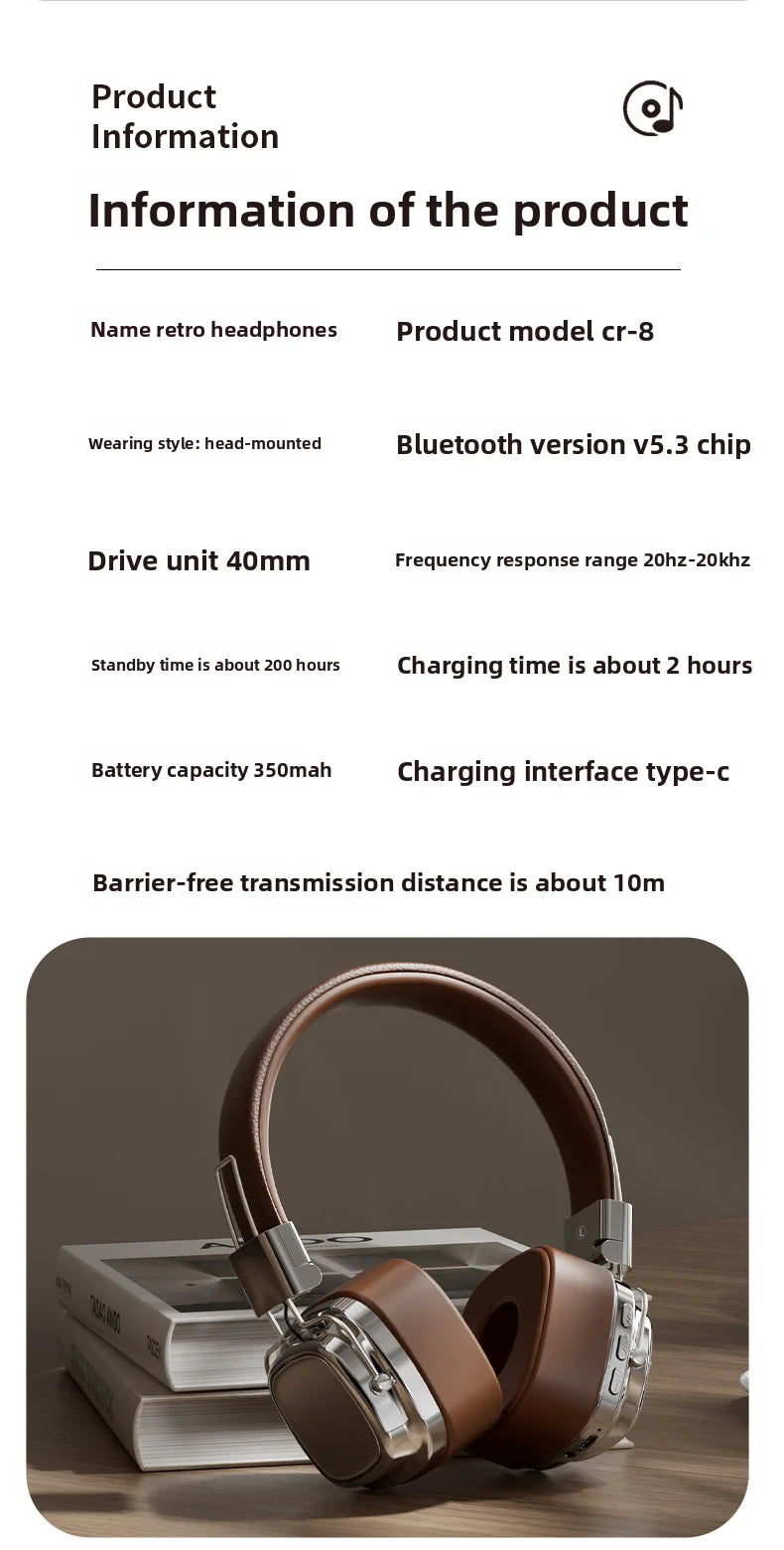 Shoumi Hifi Wireless Headphones Bluetooth Earphones Large Headset Helmets with Mic Support TF-Card Mp3 Play display screen