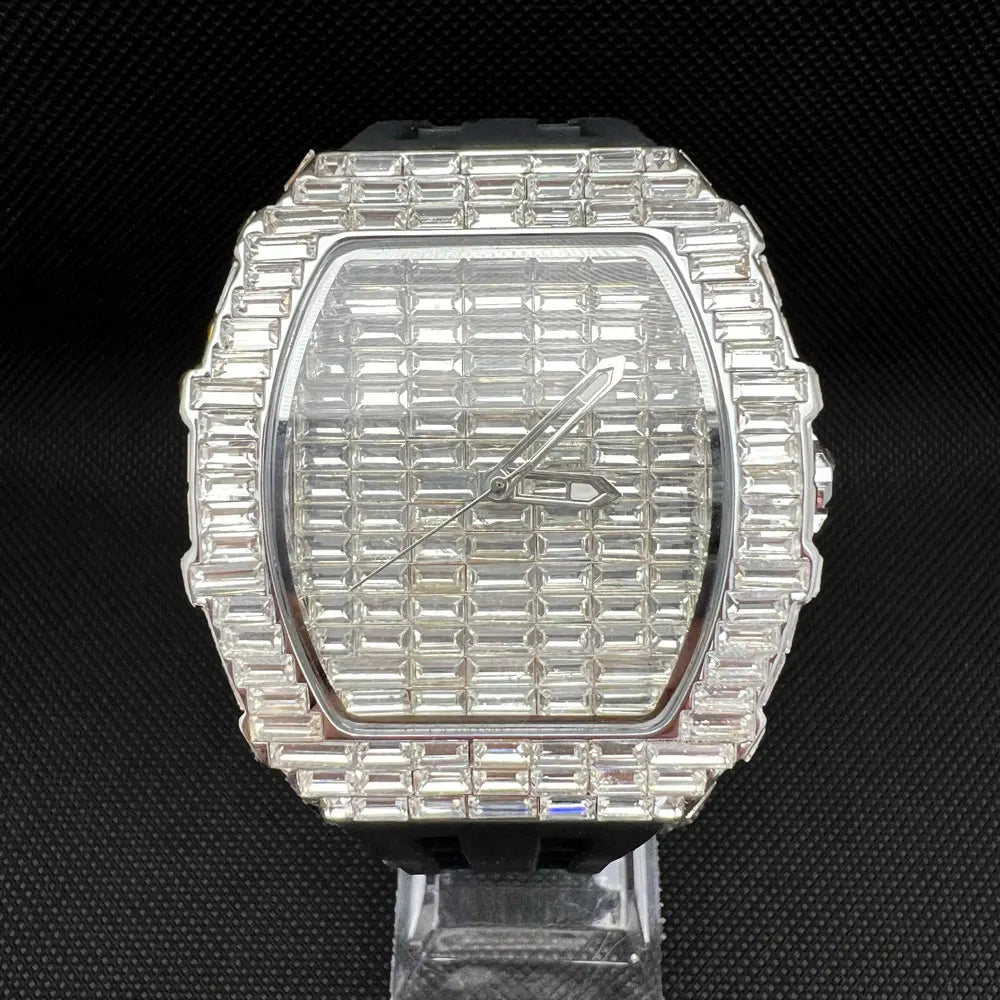 Luxusmarke Herrenuhr Mode Einzigartige Tonneau Uhren Diamant Blingbling Zifferblatt Wasserdicht Gummiband Armbanduhr Heißer Verkauf Geschenk