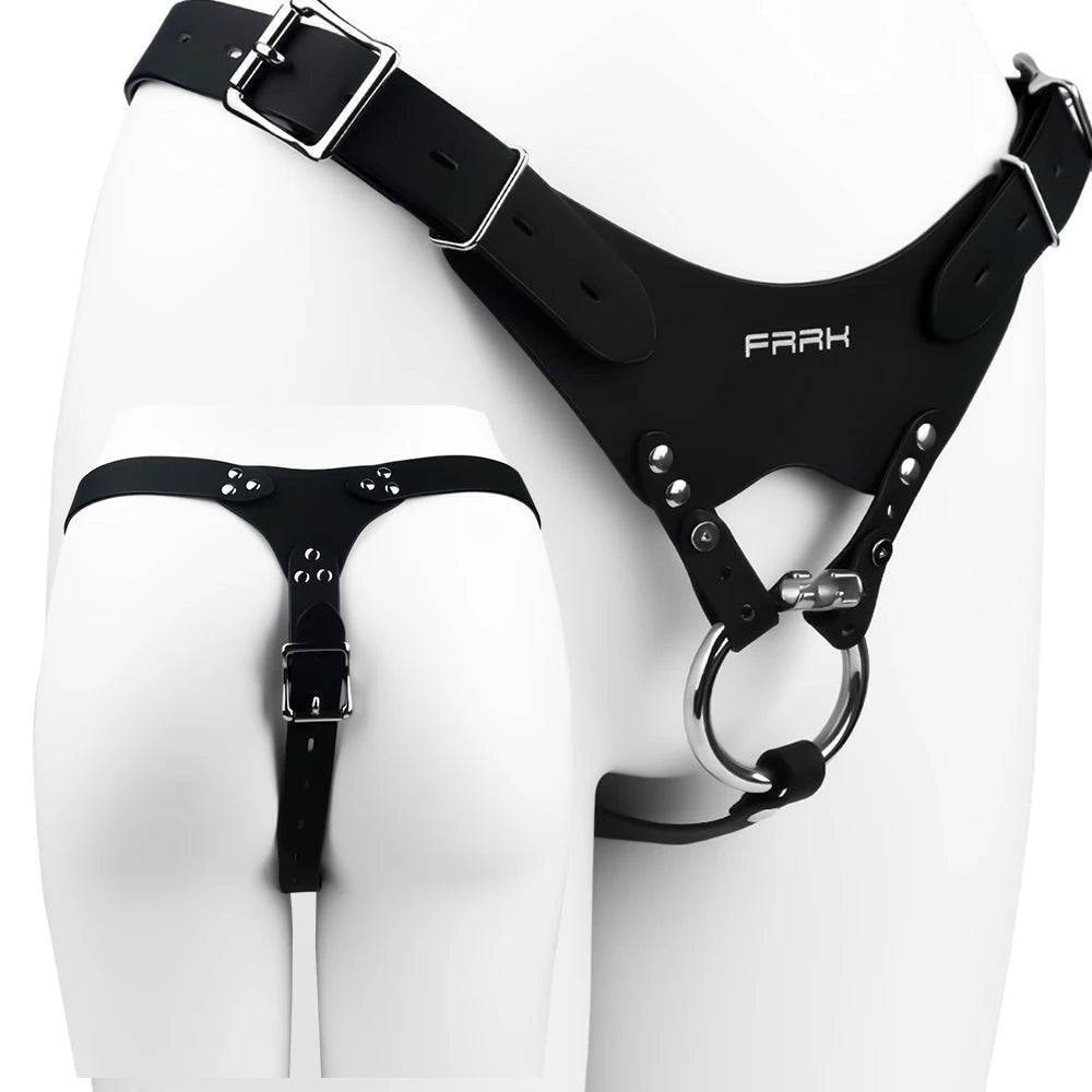 PU Leather Chastity Belt For Metal Penis Lock Cage Auxiliary Harness Belt Underwear Chastity Accessories B*SM Men S*x Toys
