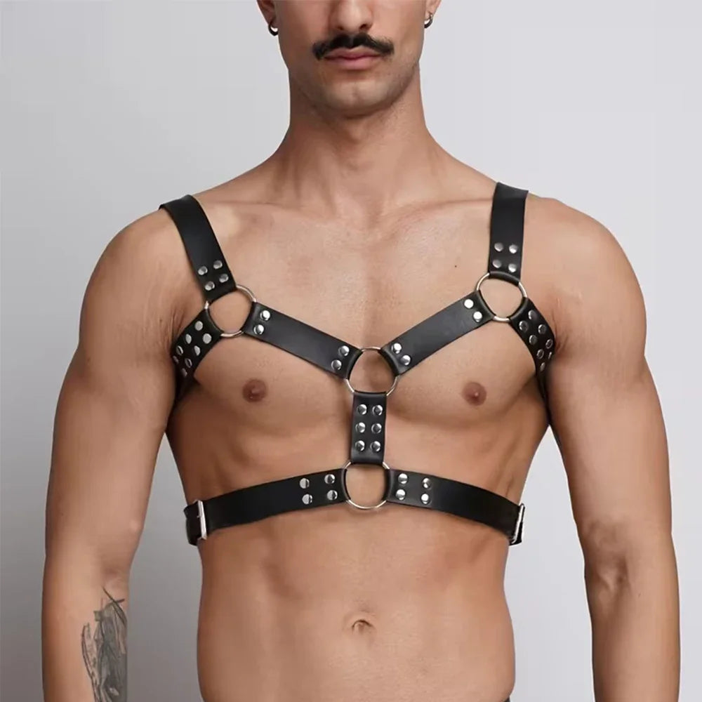 Men PU Leather Gothic Punk Y2K Harness Chest Belt Adjustable Waist Belt Cosplay Costume Streetwear Exotic Club Daily