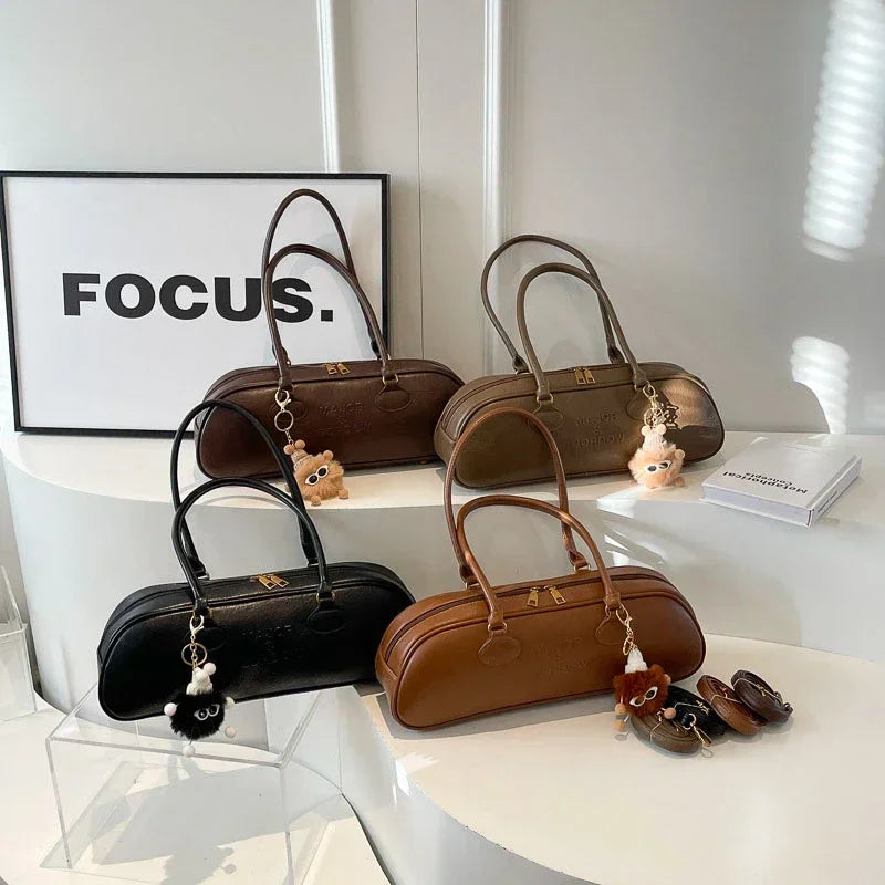 PU High Quality Zipper Shoulder Bags 2024 Sewing Thread Handbags for Women Large Capacity Versatile Shopping Free Shipping