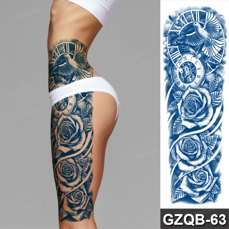 Full Arm Sleeve Temporary Tattoos Juice Ink Lasting Semi Permanent Body Art Sexy Large Fake Tattoo for Men Women Adult Beauty