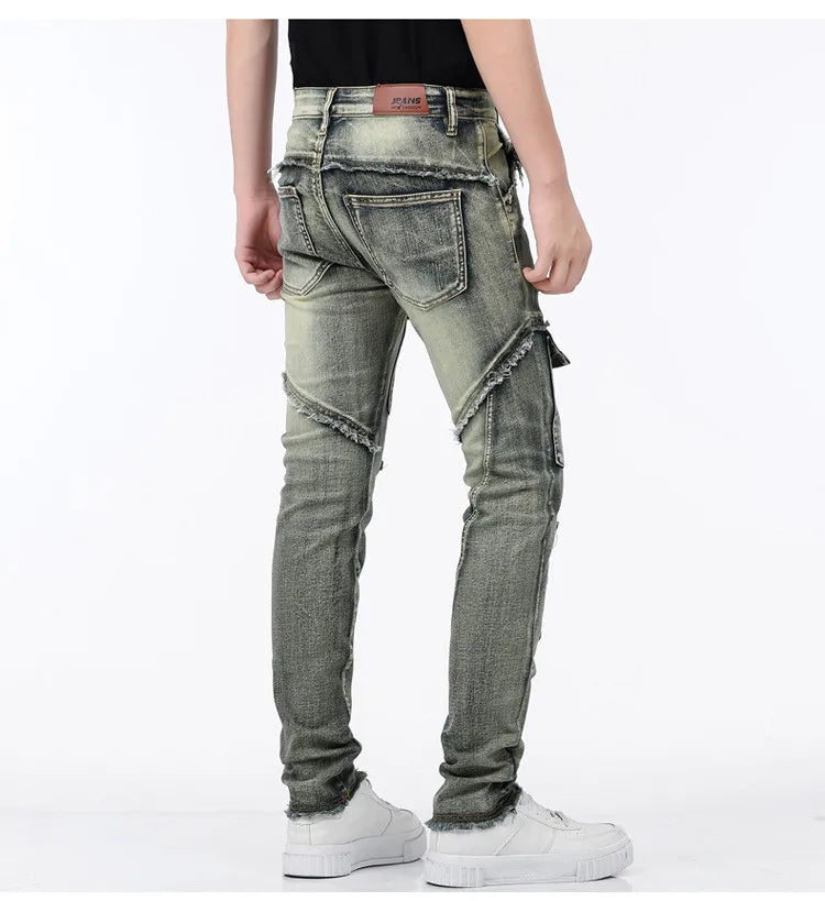 High-Quality Stylish Washed Men's Luxury Designer Jeans Trendy Men Vintage Denim Stretch  Workwear  Motorcycle Boyfriend Jeans