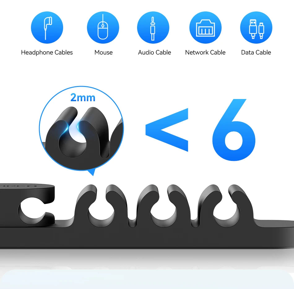 Organizer Silicone 5 Hole Cables Winder Flexible Wire Management Clips For Cable ClearanceCordProtector For Charger